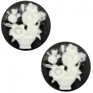 Cabochon Basic Camee 20mm Blumenstrauss Black-white