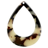 Resin Anhänger Tropfen 45x34mm Creme-black