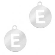 Stainless Steel - Rostfreiem Stahl Anh&auml;nger rund 10mm Initial coin E Silber