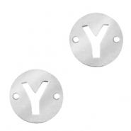 Stainless Steel - Rostfreiem Stahl Anhänger Zwischenstück rund 10mm Initial coin Y Silber
