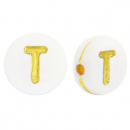 Buchstaben Perlen aus Acryl T White-gold