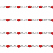 Stainless Steel - Rostfrei Stahl Schmuckzubeh&ouml;r Gliederkette 1mm Samba red-silber