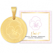 Mix & Match Anh&auml;nger aus Stainless Steel - Rostfreiem Stahl 15mm Birth flower February-Violet Gold