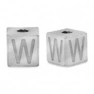 Stainless Steel - Rostfrei Stahl Perlen Buchstaben W Silber