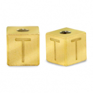 Stainless Steel - Rostfrei Stahl Perlen Buchstaben T Gold