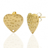 Ohrringe aus Stainless Steel - Rostfreiem Stahl Ohrstecker Herz geh&auml;mmert mit &Ouml;se Gold