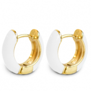 Trendy Ohrringe Creolen Enamel 15mm White-gold