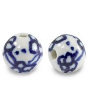 Perlen Keramik 11mm White-Delft blue