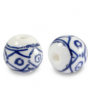 Perlen Keramik 10mm White-Delft blue