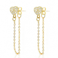 Brass TQ Metall Ohrstecker Herz mit Kette Gold-crystal