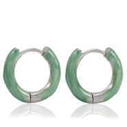 Ohrringe aus Stainless Steel - Rostfreiem Stahl Creolen Enamel 16mm Persian green-silver