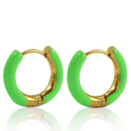 Ohrringe aus Stainless Steel - Rostfreiem Stahl Creolen Enamel 16mm Bright green-gold
