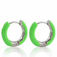 Ohrringe aus Stainless Steel - Rostfreiem Stahl Creolen Enamel 16mm Bright green-silver