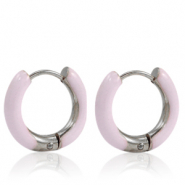 Ohrringe aus Stainless Steel - Rostfreiem Stahl Creolen Enamel 16mm Soft light pink-silver