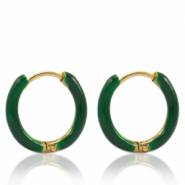 Ohrringe aus Stainless Steel - Rostfreiem Stahl Creolen Enamel 14mm Sacramento green-gold