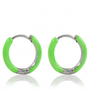 Ohrringe aus Stainless Steel - Rostfreiem Stahl Creolen Enamel 14mm Bright green-silver