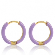 Ohrringe aus Stainless Steel - Rostfreiem Stahl Creolen Enamel 14mm Lavender purple-gold