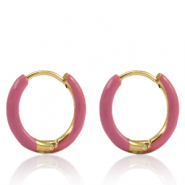 Ohrringe aus Stainless Steel - Rostfreiem Stahl Creolen Enamel 14mm Thulian pink-gold