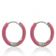 Ohrringe aus Stainless Steel - Rostfreiem Stahl Creolen Enamel 14mm Thulian pink-silver