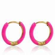 Ohrringe aus Stainless Steel - Rostfreiem Stahl Creolen Enamel 17mm Berry pink-gold
