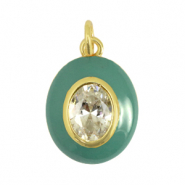 Brass TQ Metall Anhänger Oval Zirkonia Pastel green-gold