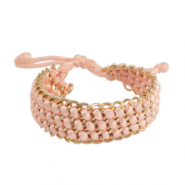 Gewebte Armbänder Satinkordel mit Jasseron Gold-salmon pink