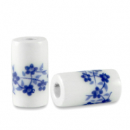 Perlen Keramik Tubes White-Delft blue