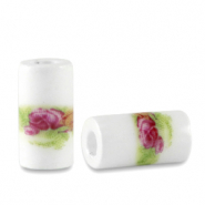 Perlen Keramik Tubes White-green