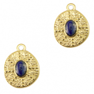 Stainless Steel - Rostfrei Stahl Anh&auml;nger irregular mit Naturstein Gold-dark blue