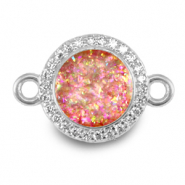 Brass TQ Metall Anhänger Zwischenstück 12mm Enamel Silver-peony pink