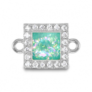 Brass TQ Metall Anhänger Zwischenstück Viereck Enamel Silver-turquoise blue