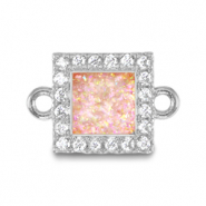 Brass TQ Metall Anhänger Zwischenstück Viereck Enamel Silver-light pink