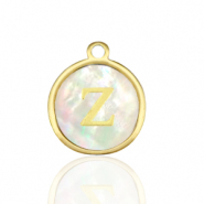 Stainless Steel - Rostfrei Stahl Anhänger 12mm shell initial Z White (Naturliche Farbe Muschel)-gold