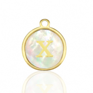 Stainless Steel - Rostfrei Stahl Anhänger 12mm shell initial X White (Naturliche Farbe Muschel)-gold
