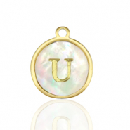 Stainless Steel - Rostfrei Stahl Anhänger 12mm shell initial U White (Naturliche Farbe Muschel)-gold