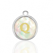 Stainless Steel - Rostfrei Stahl Anhänger 12mm shell initial Q White (Naturliche Farbe Muschel)-silver