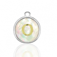 Stainless Steel - Rostfrei Stahl Anhänger 12mm shell initial O White (Naturliche Farbe Muschel)-silver