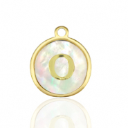 Stainless Steel - Rostfrei Stahl Anhänger 12mm shell initial O White (Naturliche Farbe Muschel)-gold
