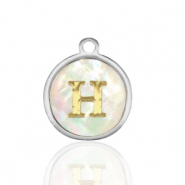 Stainless Steel - Rostfrei Stahl Anhänger 12mm shell initial H White (Naturliche Farbe Muschel)-silver