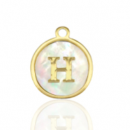 Stainless Steel - Rostfrei Stahl Anhänger 12mm shell initial H White (Naturliche Farbe Muschel)-gold