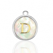 Stainless Steel - Rostfrei Stahl Anhänger 12mm shell initial D White (Naturliche Farbe Muschel)-silver