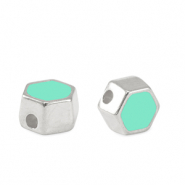 Metall Perlen DQ Hexagon Antik silber-veraman blue (nikkelvrij)