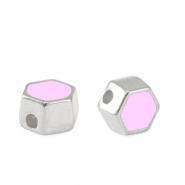 Metall Perlen DQ Hexagon Antik silber-lilac rose (nikkelvrij)