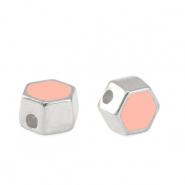 Metall Perlen DQ Hexagon Antik silber-salmon pink (nikkelvrij)