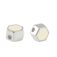 Metall Perlen DQ Hexagon Antik silber-ivory white (nikkelvrij)