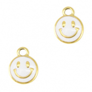 Stainless Steel - Rostfrei Stahl Anhänger Smiley Enamel Gold-white