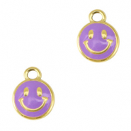 Stainless Steel - Rostfrei Stahl Anh&auml;nger Smiley Enamel Gold-purple