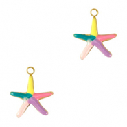 Stainless Steel - Rostfrei Stahl Anhänger Seestern Enamel Gold-multicolour
