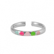 Ringe aus Stainless Steel - Rostfreiem Stahl Enamel Smiley Neon multicolour-silver