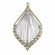 Gehäkelte Anhänger mit Makramee Band und Facettperlen Tropfen Gold-metallic grey